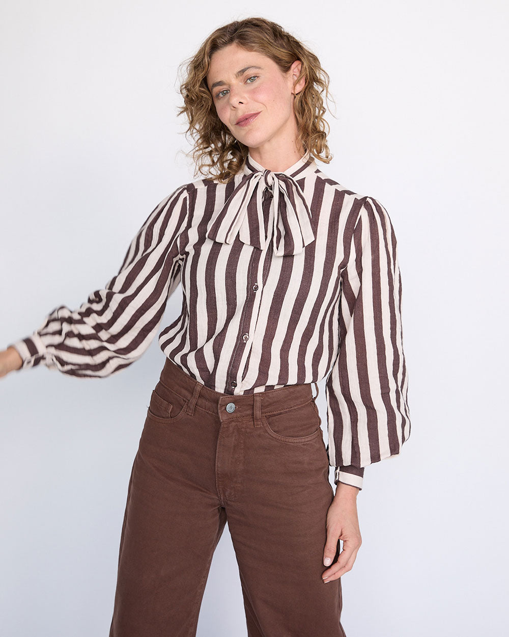 BLUSA MOSS COFFE BEIGE STRIPES