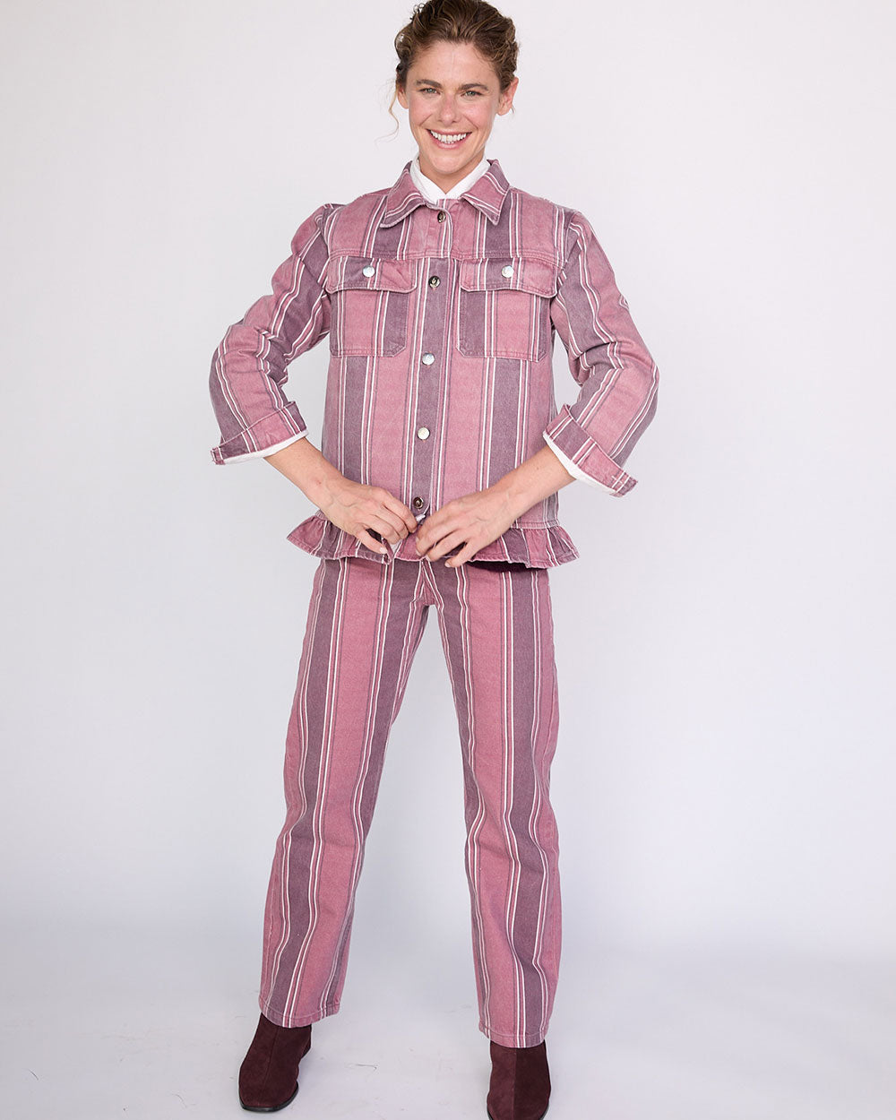 CHAQUETA MAREN BURGUNDY STRIPES