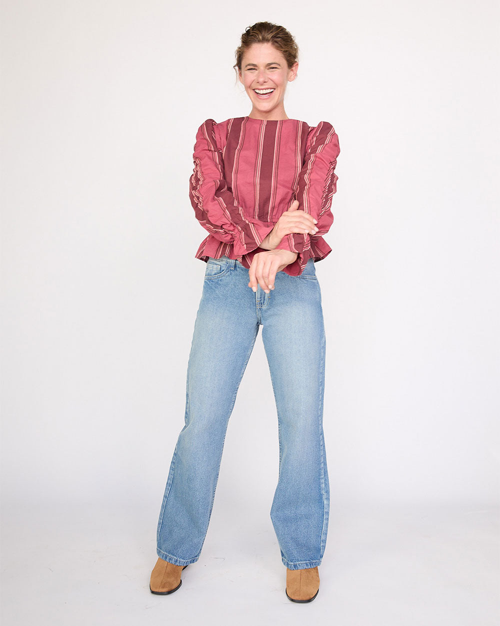 BLUSA NUME BURGUNDY STRIPES