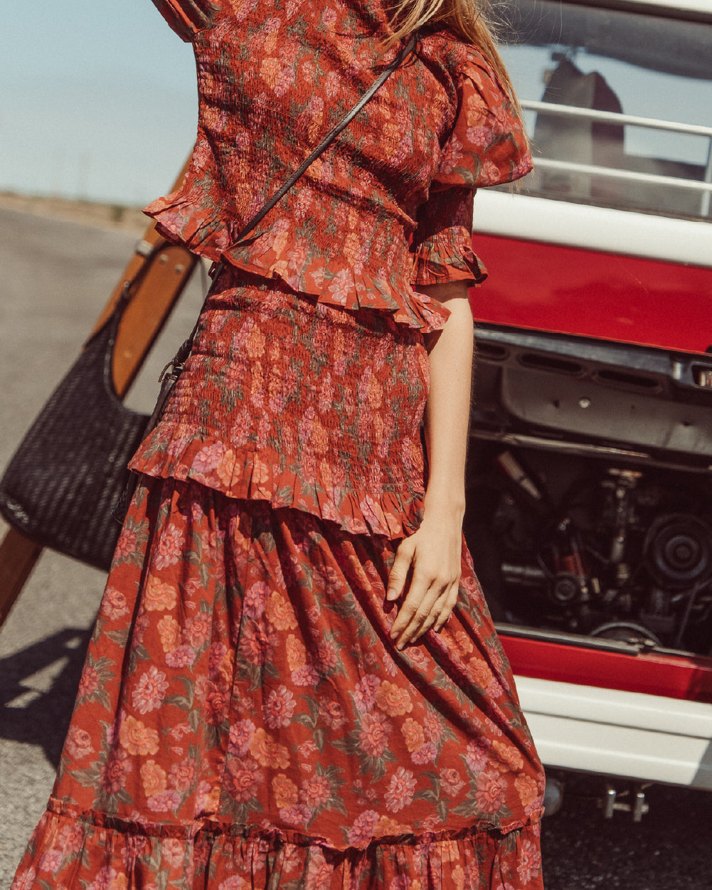FALDA STRADA RED FLOWERS
