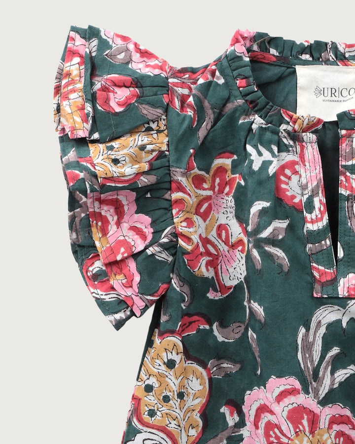 VESTIDO ANGELE PETROL BLUE FLOWERS PETIT