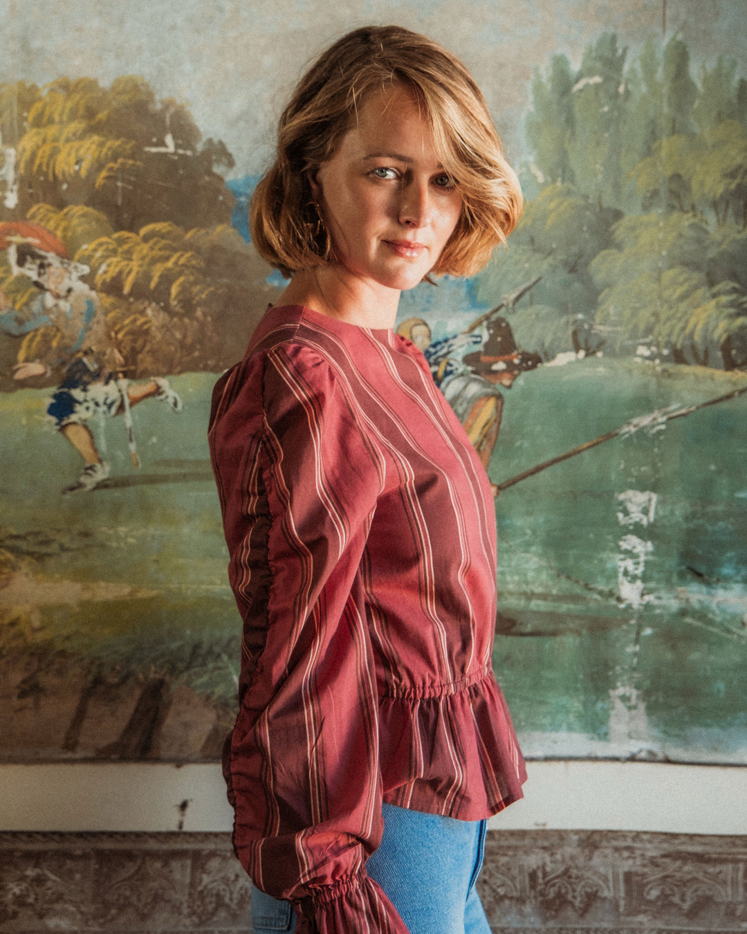 BLUSA NUME BURGUNDY STRIPES