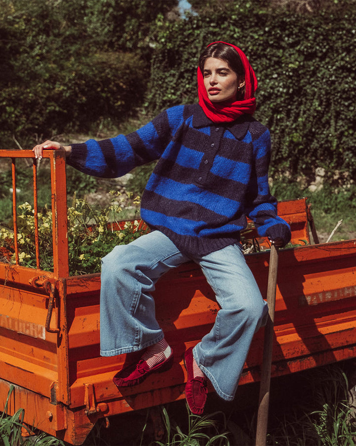 CHALECO OTTAVIA RAYAS AZUL