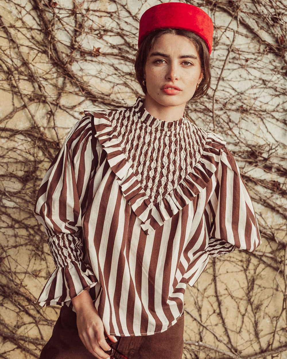 BLUSA ZAYA COFFEE BEIGE STRIPES PREVENTA