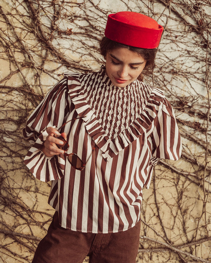 BLUSA ZAYA COFFEE BEIGE STRIPES PREVENTA