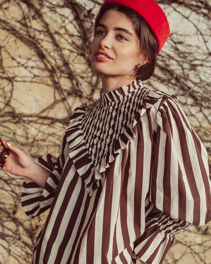 BLUSA ZAYA COFFEE BEIGE STRIPES PREVENTA