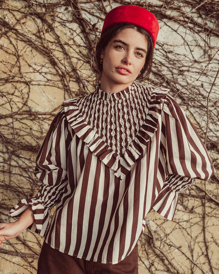 BLUSA ZAYA COFFEE BEIGE STRIPES PREVENTA