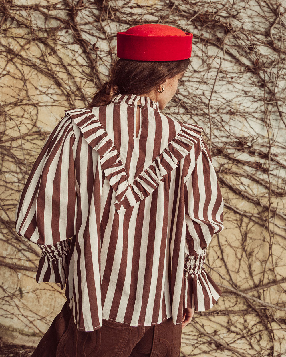 BLUSA ZAYA COFFEE BEIGE STRIPES PREVENTA