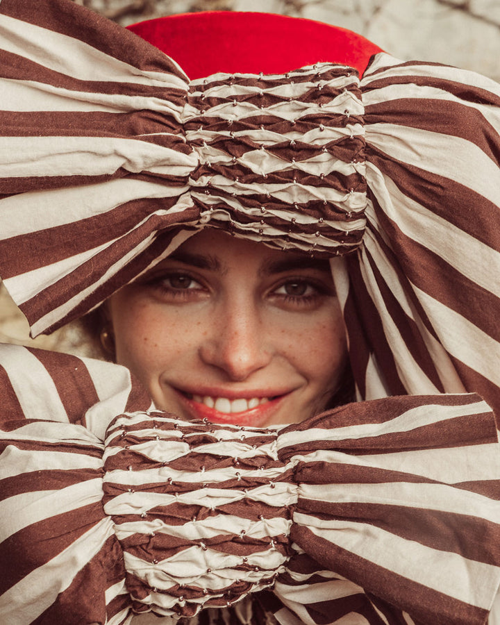 BLUSA ZAYA COFFEE BEIGE STRIPES PREVENTA