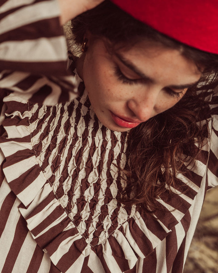 BLUSA ZAYA COFFEE BEIGE STRIPES PREVENTA