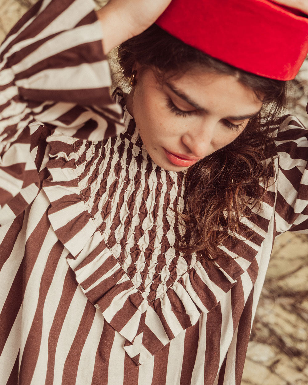 BLUSA ZAYA COFFEE BEIGE STRIPES PREVENTA