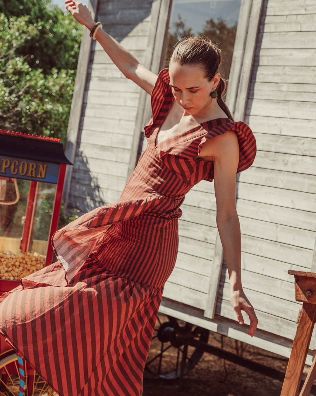 VESTIDO ENIGMA COFEE STRIPES