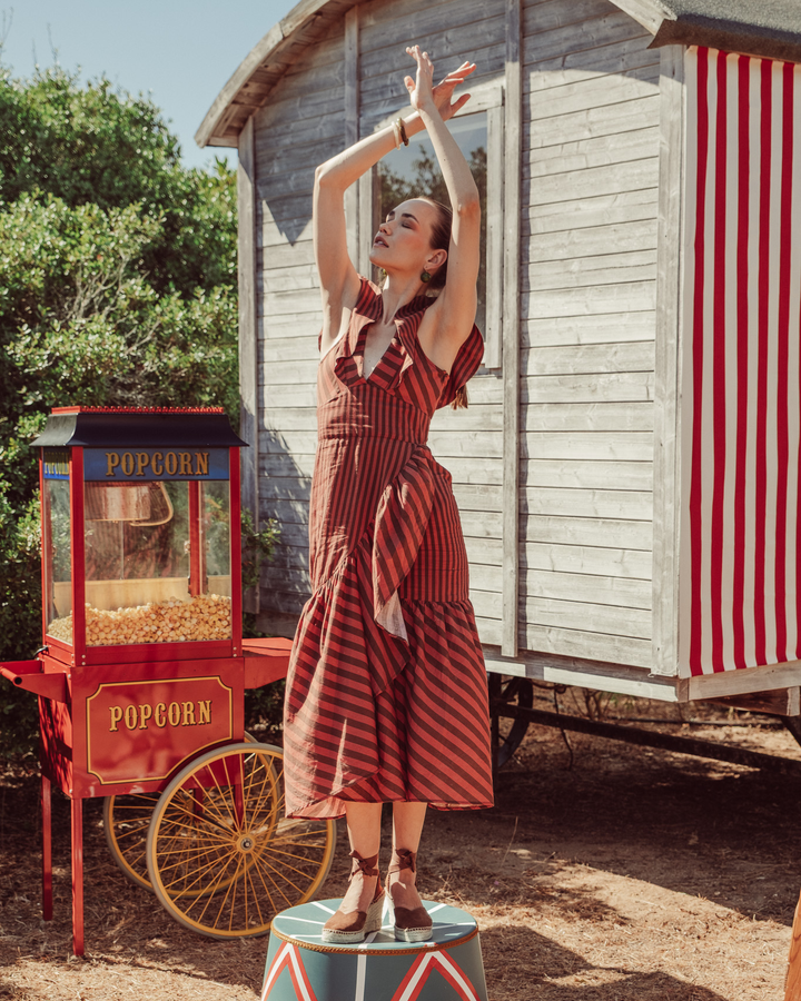 VESTIDO ENIGMA COFEE STRIPES