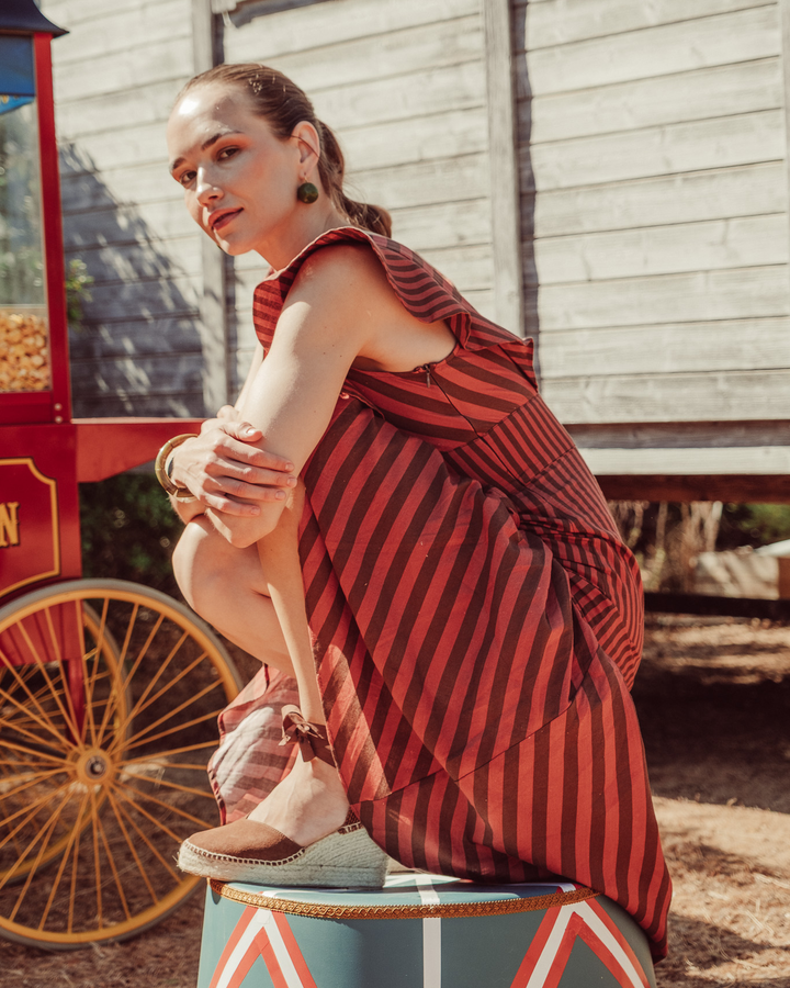 VESTIDO ENIGMA COFEE STRIPES