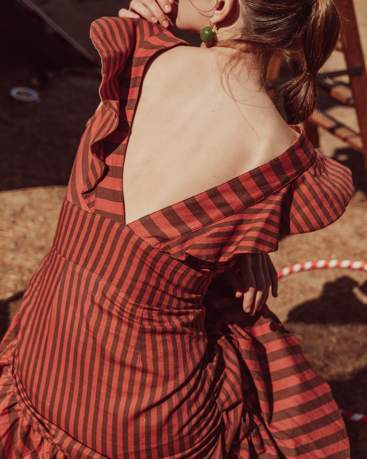VESTIDO ENIGMA COFEE STRIPES