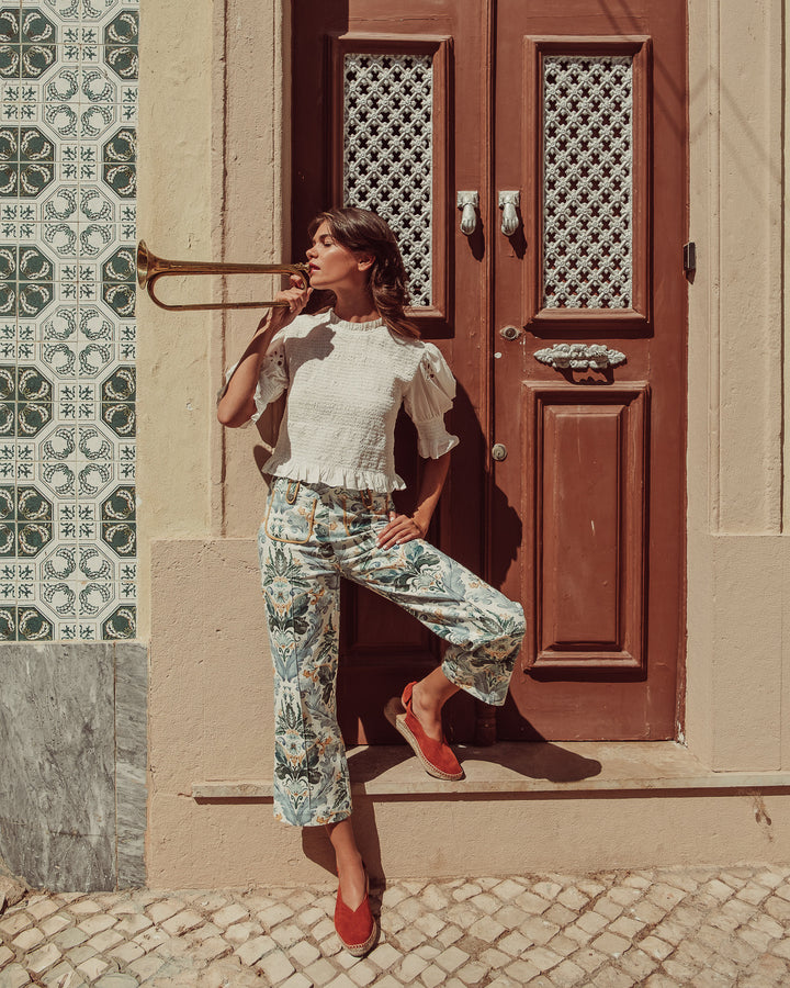 PANTALON BURDEOS BOTANIC PRINT