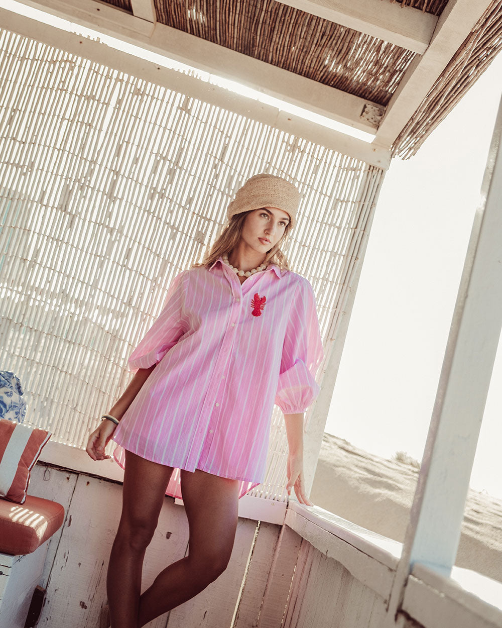 CAMISA SAONA PINK WHITE STRIPES