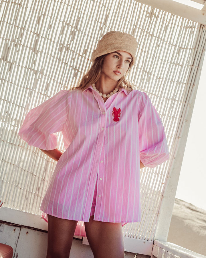 CAMISA SAONA PINK WHITE STRIPES