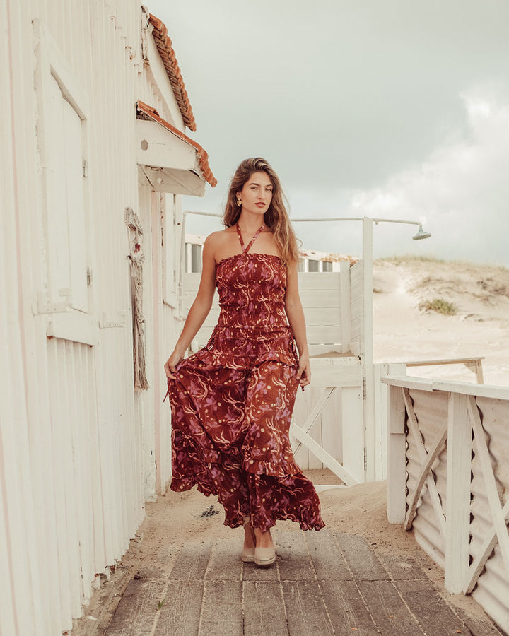 VESTIDO MYRA BURGUNDY PRINT PREVENTA