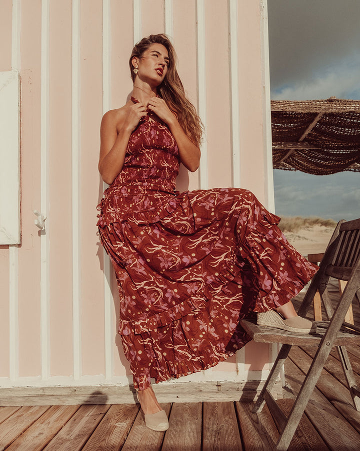 VESTIDO MYRA BURGUNDY PRINT PREVENTA