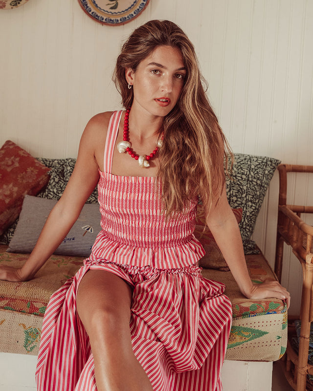 TOP CELINE RED WHITE STRIPES