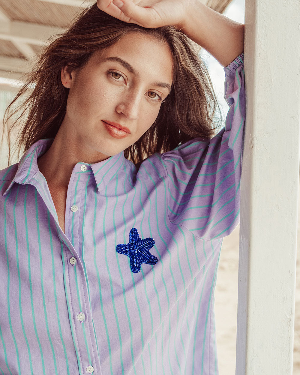 CAMISA SAONA LILA GREEN STRIPES