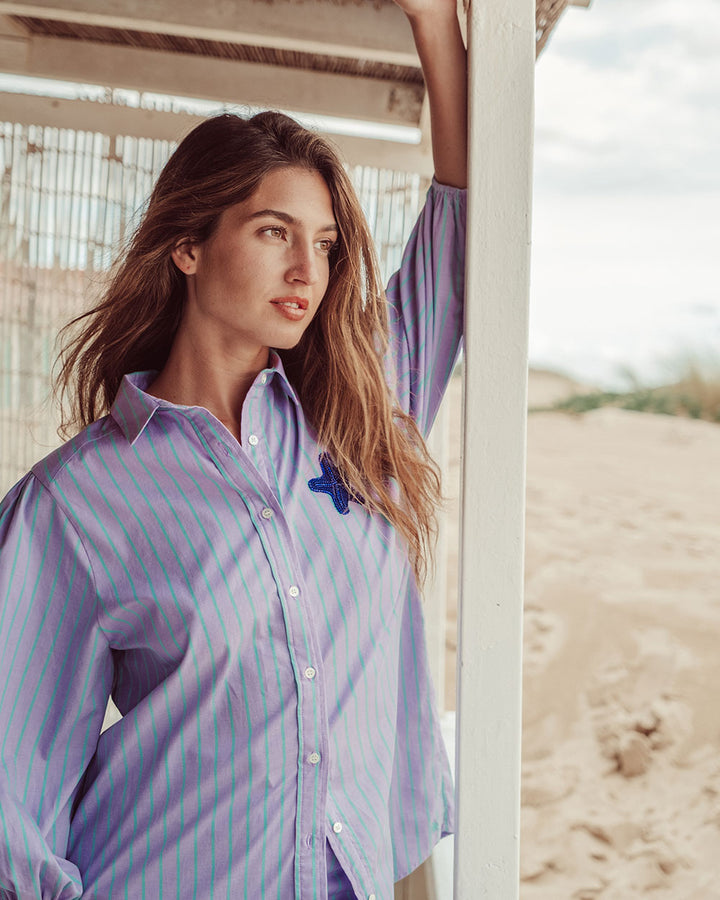 CAMISA SAONA LILA GREEN STRIPES