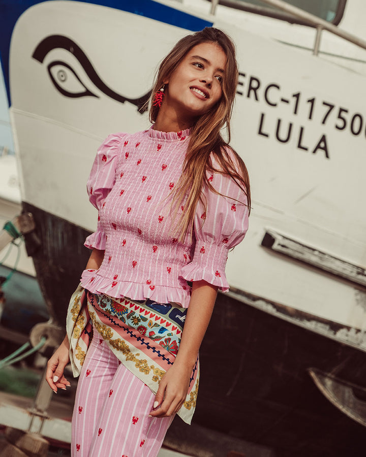 BLUSA SAFI PINK LOBSTER BORDADA