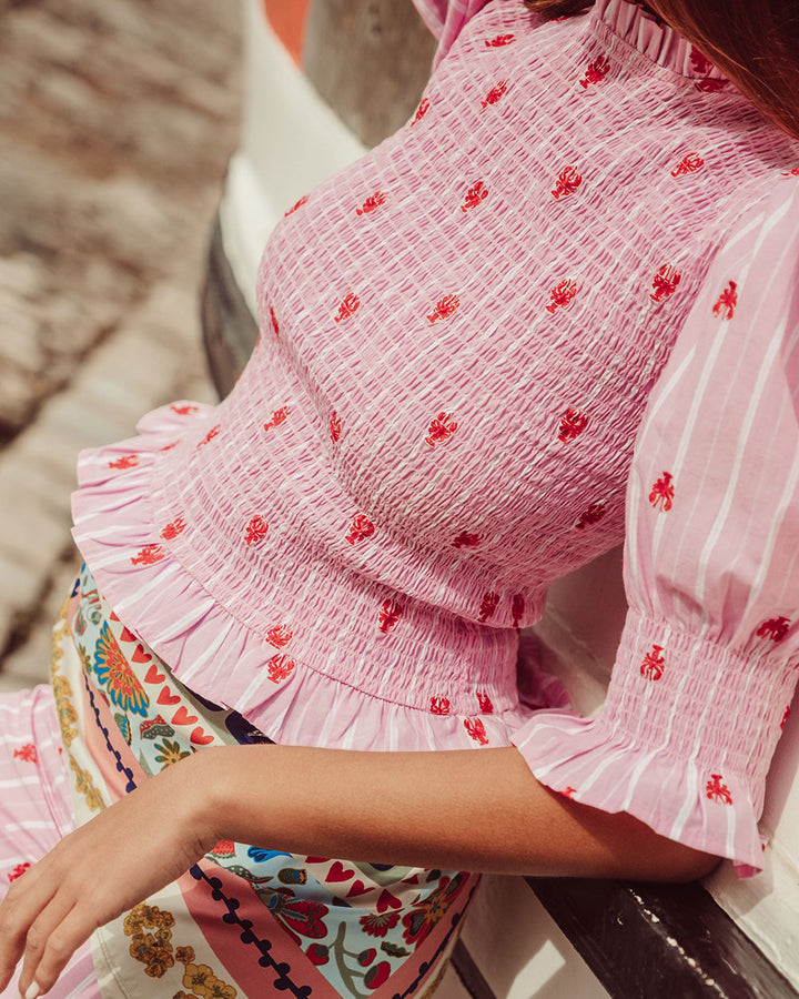 BLUSA SAFI PINK LOBSTER BORDADA