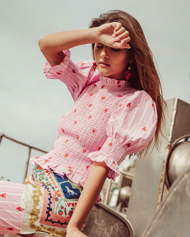 BLUSA SAFI PINK LOBSTER BORDADA