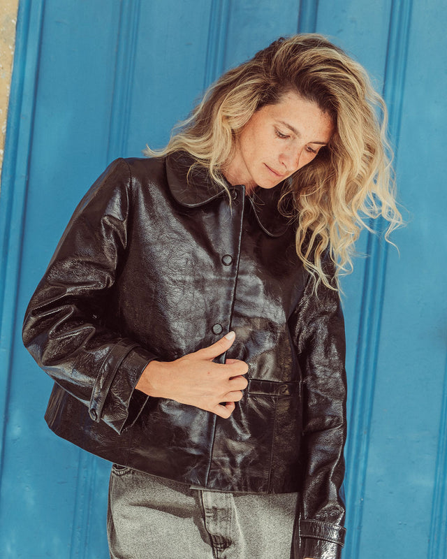 CHAQUETA DE CUERO ZANI BLACK CHAROL