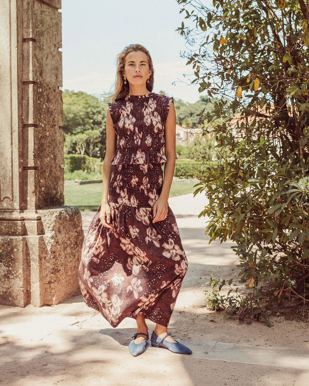 FALDA CELESTINA FLORAL BURGUNDY