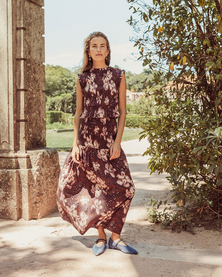 FALDA CELESTINA FLORAL BURGUNDY