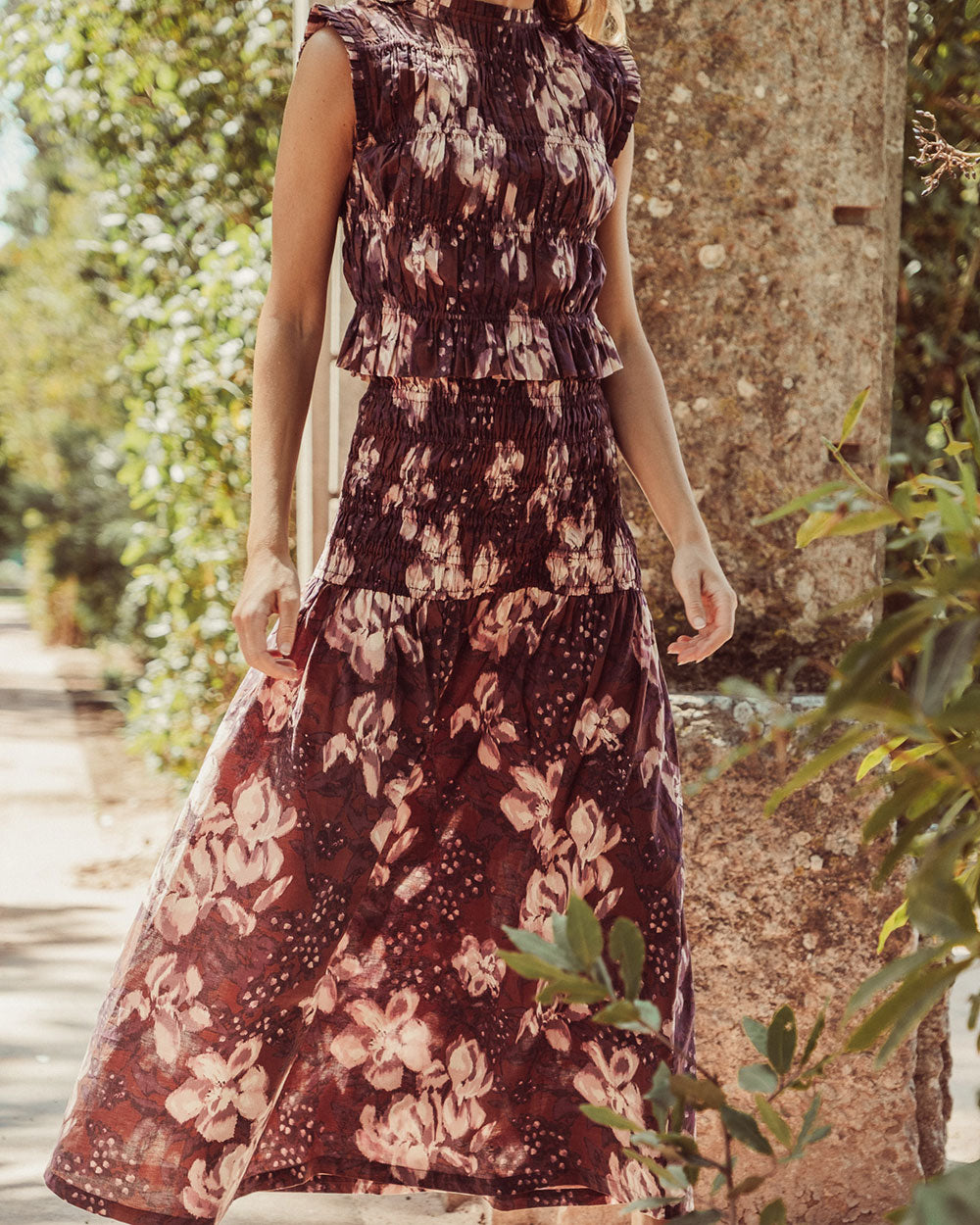 FALDA CELESTINA FLORAL BURGUNDY