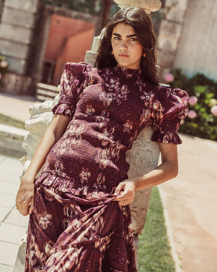 VESTIDO AZUCENA FLORAL BURGUNDY