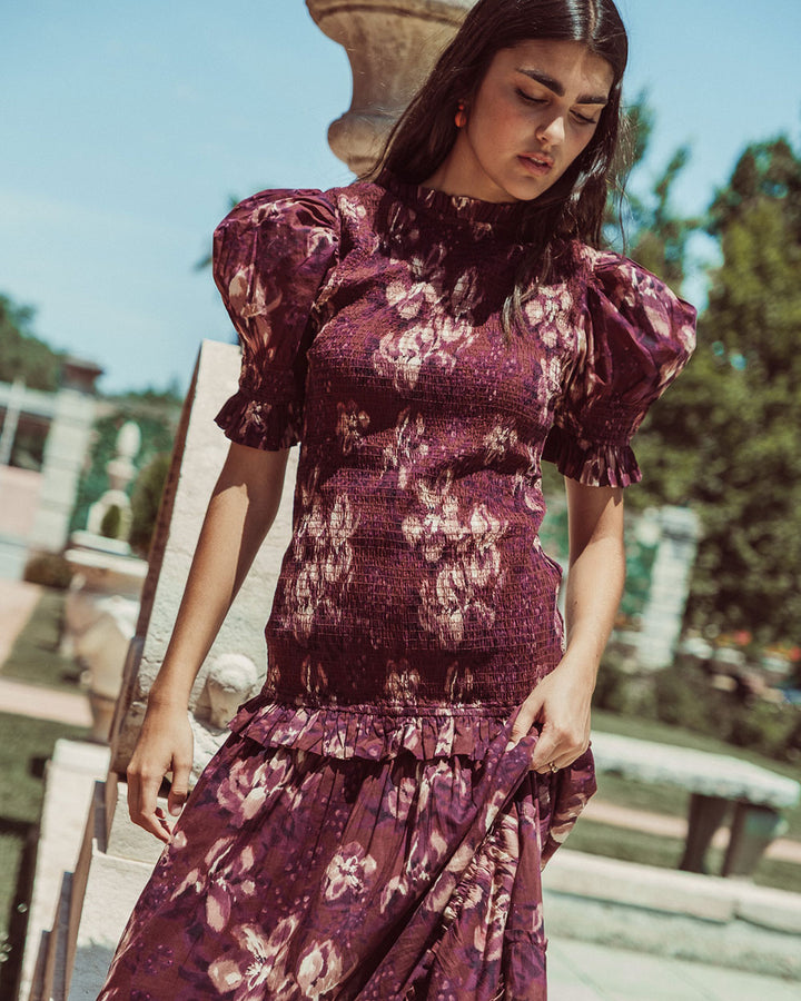VESTIDO AZUCENA FLORAL BURGUNDY