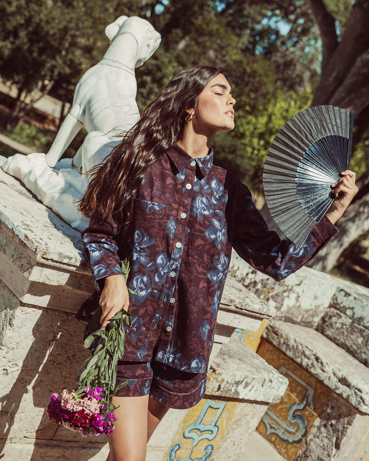 SOBRECAMISA DENIM BOWIE FLORAL WINE