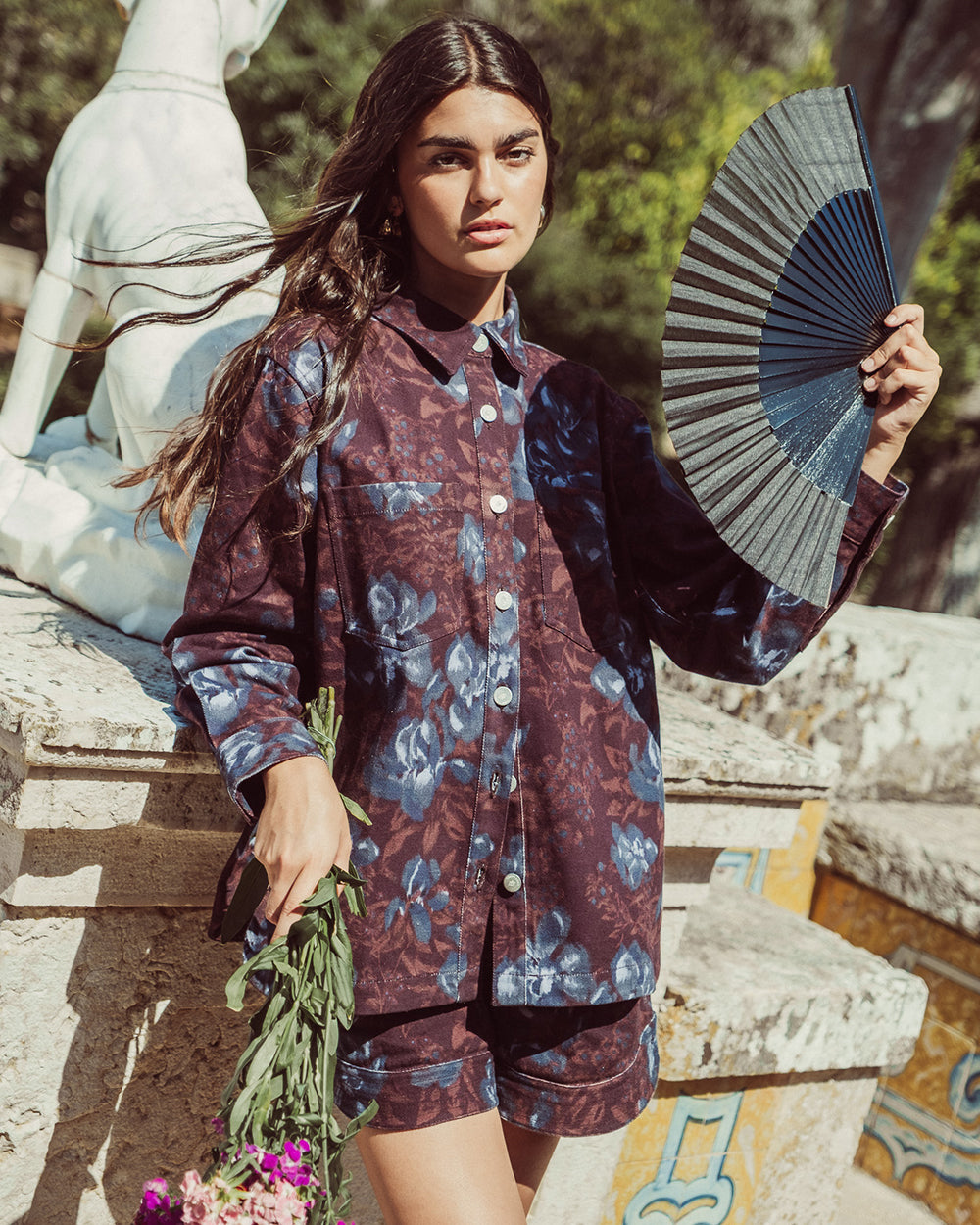 SOBRECAMISA DENIM BOWIE FLORAL WINE