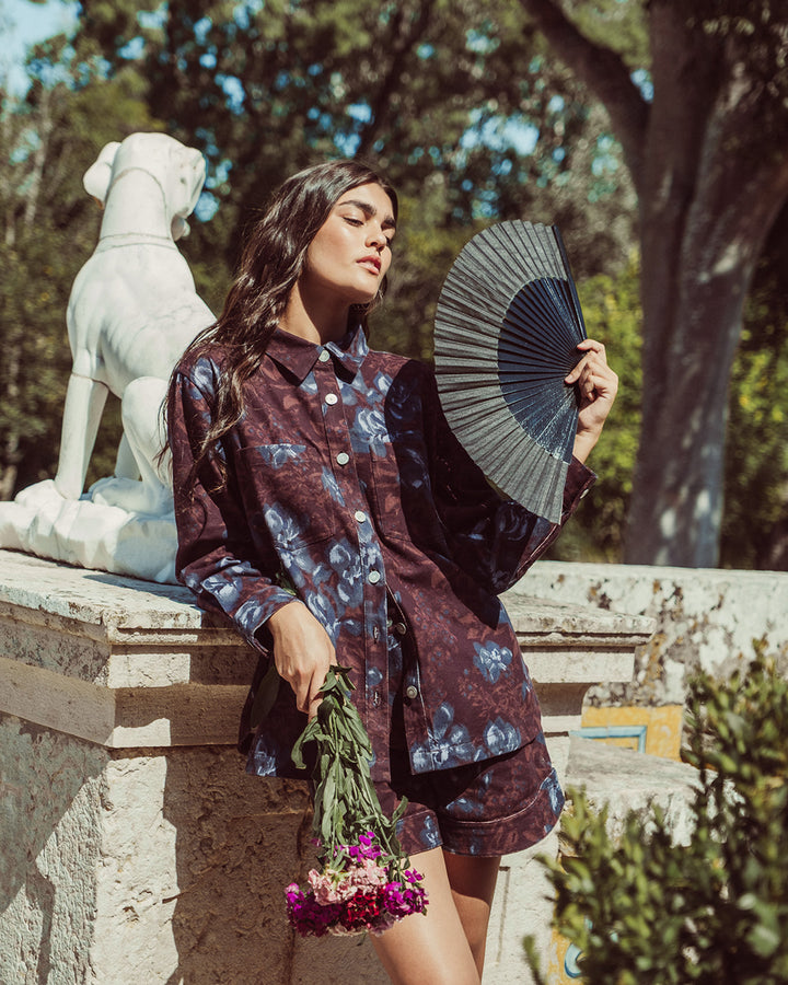 SOBRECAMISA DENIM BOWIE FLORAL WINE