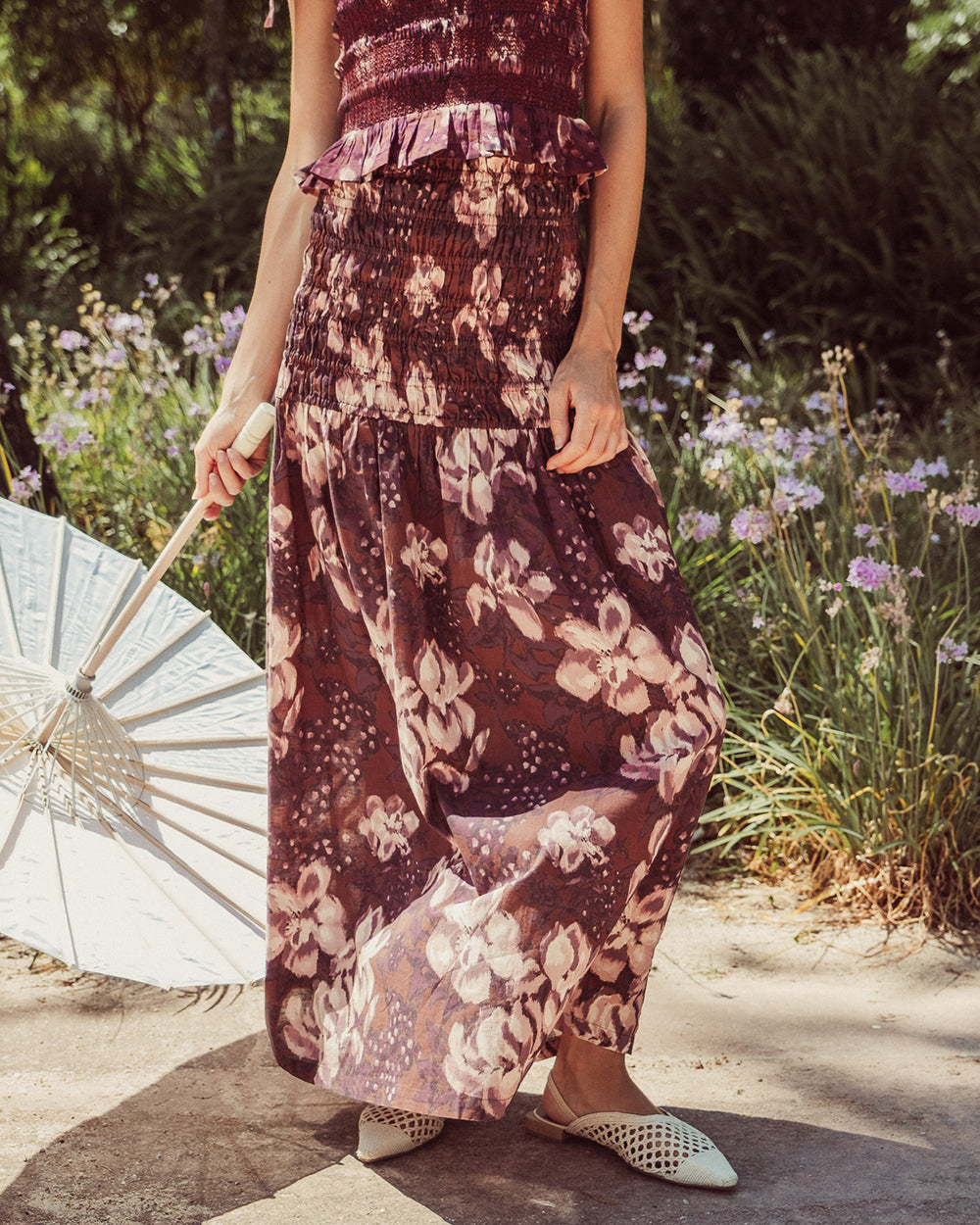 FALDA CELESTINA FLORAL BURGUNDY