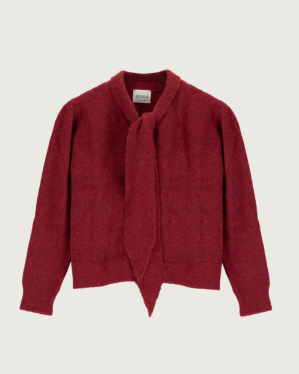Chaleco de lana de alpaca premium Melyon color rojo de la colección Her Story, de silueta fluida con lazo de cinta en el cuello y cierre de botones de moda ética urco.
