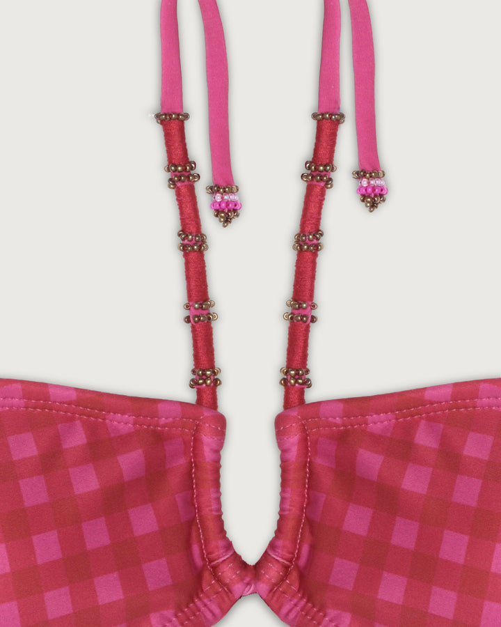 TOP HALTER MOSTACILLAS PINK VICHY