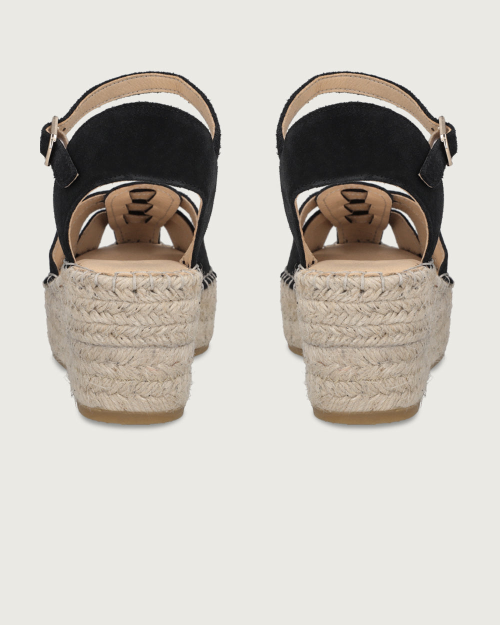 Alpargata Portofino de cuña alta (6.5cm) en cuero gamuzado café y yute natural, calzado atemporal hecho en España.