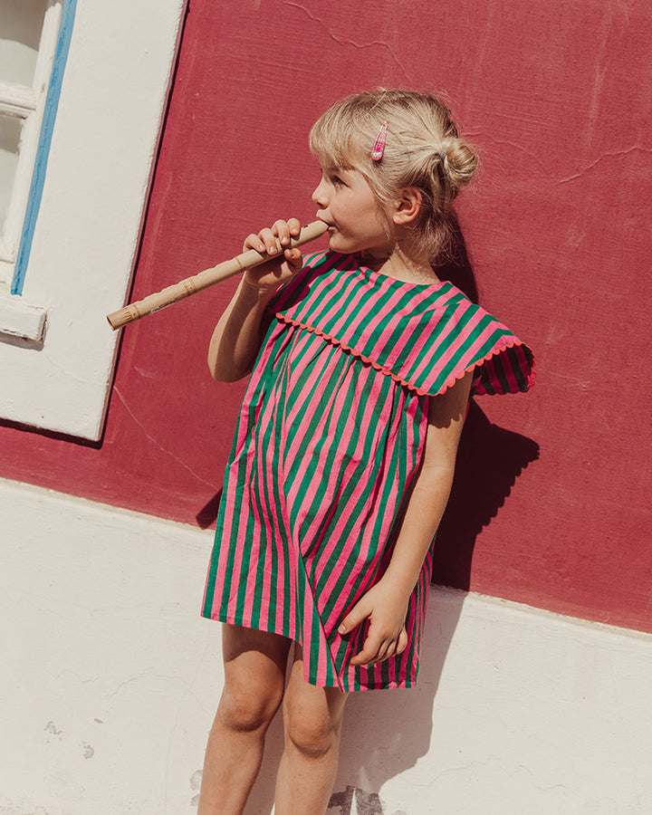 VESTIDO AURORA GREEN STRIPES PETIT