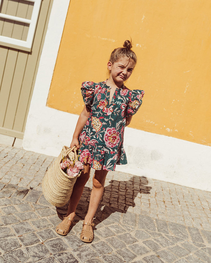 VESTIDO ANGELE PETROL BLUE FLOWERS PETIT