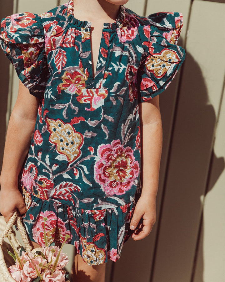 VESTIDO ANGELE PETROL BLUE FLOWERS PETIT