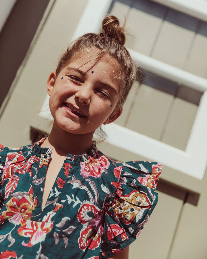 VESTIDO ANGELE PETROL BLUE FLOWERS PETIT