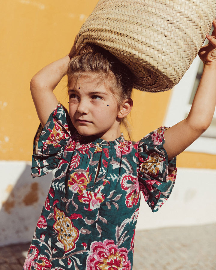 VESTIDO ANGELE PETROL BLUE FLOWERS PETIT