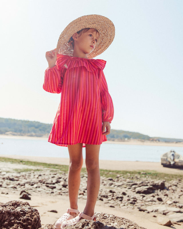 VESTIDO VOLARA FUCSIA STRIPES PETIT