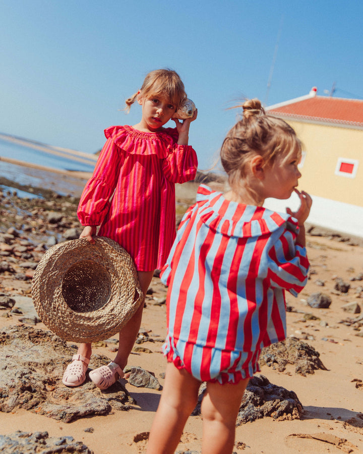 VESTIDO VOLARA FUCSIA STRIPES PETIT